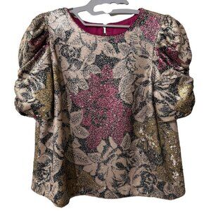 Women's ANTHROPOLOGIE Sequin Sparkle Puff Sleeve Crop Top Blouse - Size 00P